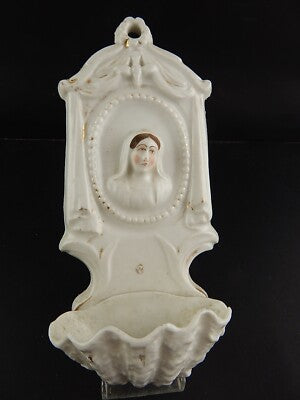 ANTICA ARTE SACRA ACQUASANTIERA IN PORCELLANA DI PARIGI BISCUIT FINE 800