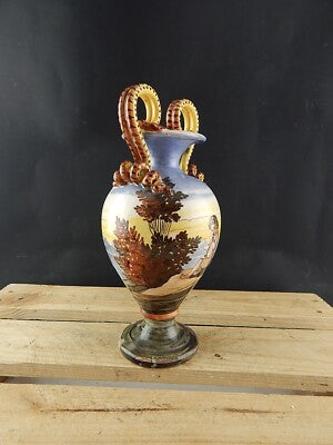 ANTICO PREZIOSO VASO CERAMICA MAIOLICA DIPINTO A MANO LA COLONNATA S.FIORENTINO