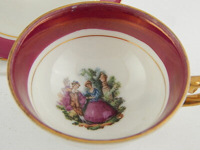 ANTICA VECCHIA PARIGI TAZZINA+PIATTO PORCELLANA SCENA GALANTE VIEUX PARIS