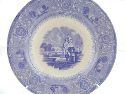 ANTICO PIATTO PORCELLANA CERAMICA META' 1800 GUSTAVSBERG TRANSFERWARE VIOLA