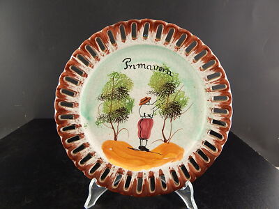PIATTO DECORATIVO TRAFORATO MAIOLICA CERAMICA BASSANO NOVE DIPINTO PRIMAVERA