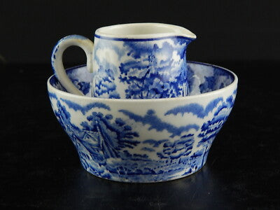 ANTICO SET LATTIERA ZUCCHERIERA ENOCH WOODS & SONS CERAMICA BLU ENGLISH SCENERY