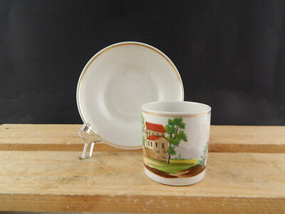 ANTICA TAZZA E PIATTO PORCELLANA IMPERO VECCHIO PARIGI DIPINTA POLICROMA #4818