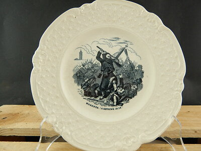 ANTICO PIATTO RISORGIMENTO CERAMICA GIULIO RICHARD 1800 BARBOTINE MAGENTA