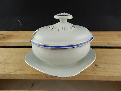 ANTICA SALSIERA CON COPERCHIO CERAMICA BIANCA E BLU LAVENO 1913 VERBANUM STONE