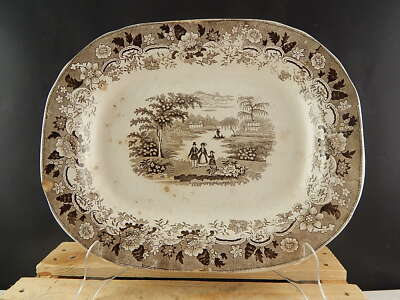 ANTICO 1850 GRANDE VASSOIO EPOCA VITTORIANA CERAMICA LOCKHART & ARTHUR SCOZIA