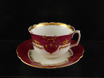 ANTICA RARA TAZZA PIATTINO PORCELLANA PARIGI PRIMO 800 BIANCO PORPORA ORO #7214