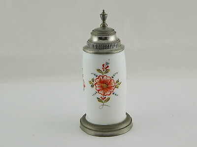 ANTICO PREZIOSO BIEDERMEIER XIX SECOLO BOCCALE BIRRA VETRO OPALINO DIPINTO MANO