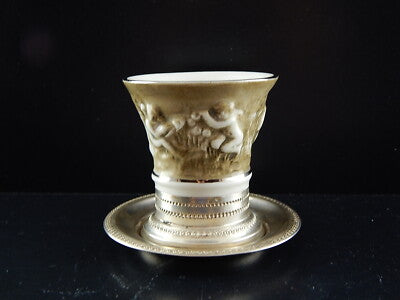 PREZIOSA TAZZINA BASE E PIATTINO ARGENTO 800 PORCELLANA MAS REGIO CAPODIMONTE