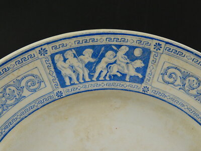 ANTICO AUTENTICO PIATTO CERAMICA POTTERY WEDGWOOD POMPEI META' 800 BIANCO BLU
