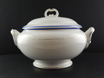 ANTICA ZUPPIERA IMPERO CERAMICA ITALIANA LAVENO VERBANUM STONE BIANCA BLU E ORO