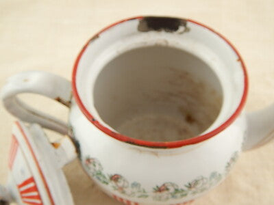 ANTICA TEIERA LATTA SMALTATA ANNI ‘20 DECORO RILIEVO RARISSIMA B.B. COUNTRY CHIC