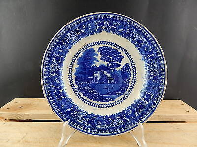 ANTICO VITTORIANO PIATTO CERAMICA 1800 COLLEZIONE BIANCO E BLU TRANSFERWARE