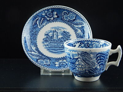 ANTICA TAZZA E PIATTO CERAMICA POTTERY BURSLEM ENOCH1784RALPH1750 WOODLAND BLU
