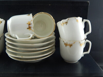 ANTICO SERVIZIO 6 TAZZE PIATTINI PORCELLANA BIANCA ORO IMPERO VECCHIO PARIGI 800