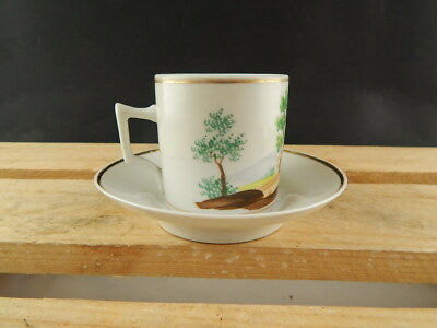 ANTICA TAZZA E PIATTO PORCELLANA IMPERO VECCHIO PARIGI DIPINTA POLICROMA #4817