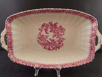 ANTICO VASSOIO PIATTO MANICI PORCELLANA PROFILO ORO TUPPACK TIEFENFURT FUCSIA