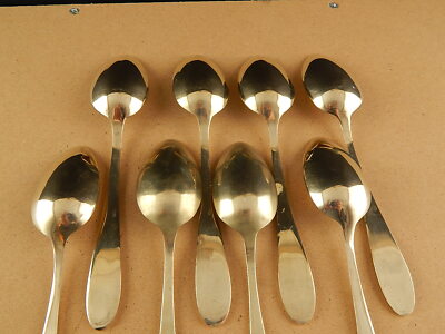 ART DECO ANTICO SERVIZIO 8 POSATE CUCCHIAI ALPACCA DORATI GILDED SPOONS