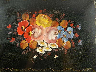 VINTAGE RETRO AUTENTICO VASSOIO GUANTIERA INGLESE METALLO DIPINTO FLOREALE