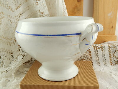 ANTICO CENTROTAVOLA FRUTTIERA BIANCA BLU IMPERO CERAMICA LOMBARDA ELEFANTINO