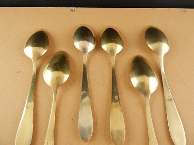 ART DECO ANTICO SERVIZIO 6 POSATE CUCCHIAI ALPACCA DORATI GILDED SPOONS