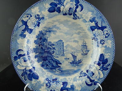 ANTICO RARISSIMO PIATTO PORCELLANA WEDGWOOD PORCELAIN BLUE META' 800 VITTORIANO