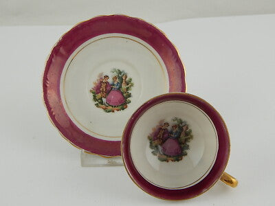 ANTICA VECCHIA PARIGI TAZZINA+PIATTO PORCELLANA SCENA GALANTE VIEUX PARIS