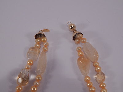 ANTICA COLLANA CON QUARZI CITRINI SFACCETTATTI E NATURALI FERMAGLIO ORO 14 KT