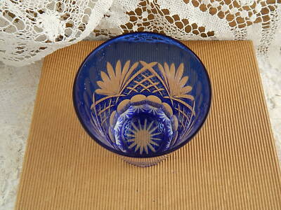 ANTICO RARO BICCHIERE BOCCALE CRISTALLO ART DECO BLU INCISO PUNTA DIAMANTE