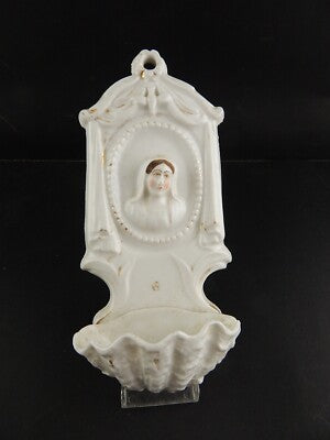 ANTICA ARTE SACRA ACQUASANTIERA IN PORCELLANA DI PARIGI BISCUIT FINE 800