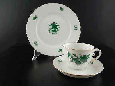 PREZIOSO TRIO TAZZA TÈ PORCELLANA AUGARTEN VIENNA MARIA THERESIA VERDE IMPERO #