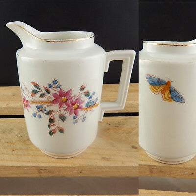 ANTICA LATTIERA BRICCO PORCELLANA ART NOUVEAU LIBERTY LIMOGES 900 FIORI FARFALLA