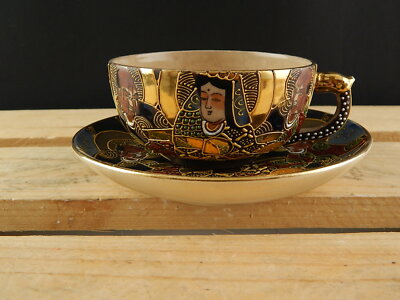 ANTIQUARIATO ORIENTALE 1920 CERAMICA GIAPPONE SATSUMA SHIMAZU CREST TAZZA TÈ