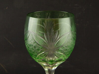 PREZIOSO ANTICO BICCHIERE CALICE CRISTALLO BOEMIA MOLATO VERDE