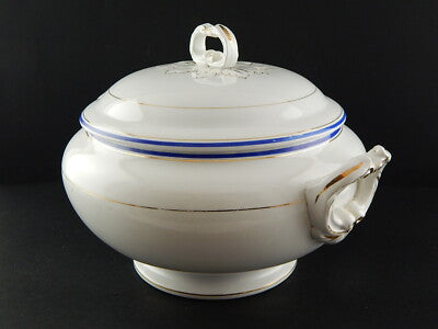 ANTICA ZUPPIERA IMPERO CERAMICA ITALIANA LAVENO VERBANUM STONE BIANCA BLU E ORO