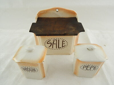 ANTICO RARO PORTA SALE PARETE CERAMICA E DROGHE CERAMICA LOMBARDA ELEFANTINO