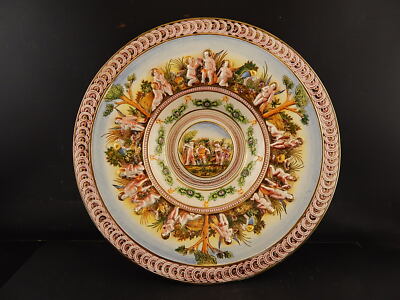 VINTAGE PREZIOSO PIATTO PARATA CENTROTAVOLA CERAMICA CAPODIMONTE PUTTI A SBALZO