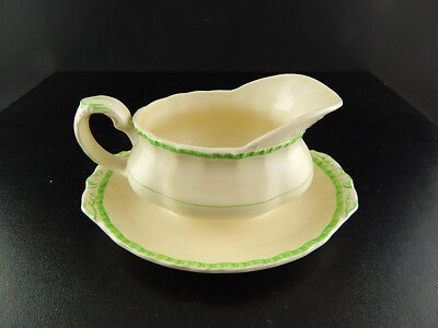 ANTICA SALSIERA SEMI PORCELLANA INGLESE GRINDLEY STAFFORDSHIRE AVORIO E VERDE