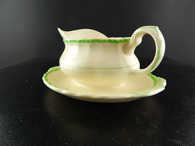 ANTICA SALSIERA SEMI PORCELLANA INGLESE GRINDLEY STAFFORDSHIRE AVORIO E VERDE