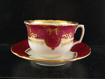 ANTICA RARA TAZZA PIATTINO PORCELLANA PARIGI PRIMO 800 BIANCO PORPORA ORO #7213