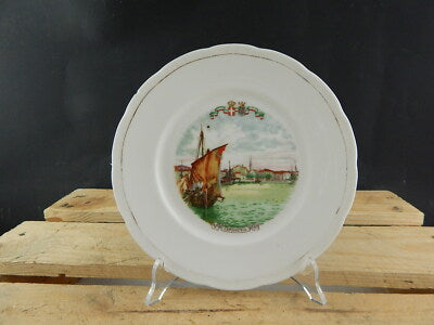 ANTICO PIATTO PORCELLANA GINORI CITTA' REDENTE CAPODISTRIA 1919 STEMMA SABAUDO