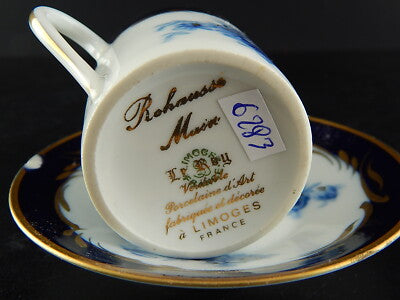 VINTAGE RARA TAZZINA PORCELLANA COLLEZIONE LIMOGES BLU ORO DIPINTO MANO DIFETTO