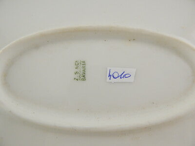 ANTICO 1880 ZEH SCHERZER & CO VASSOIO RAVIERA PORCELLANA BIANCA E ORO BAVARIA