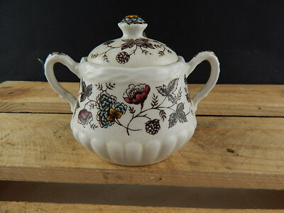 ANTICA ZUCCHERIERA CERAMICA OLD CHELSEA GRINDLEY STAMPA A MANO IL GELSO LE MORE