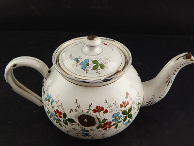 ANTICA RARA TEIERA LATTA SMALTATA ANNI 20 DECORO FLOREALE DIPINTO MANO FRANCESE