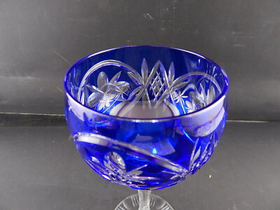 PREZIOSO ANTICO BICCHIERE CALICE CRISTALLO BOEMIA MOLATO BLU COBALTO