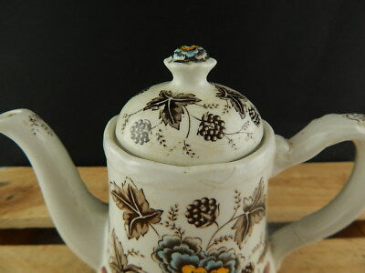 ANTICA CAFFETTIERA CERAMICA OLD CHELSEA GRINDLEY STAMPA A MANO IL GELSO LE MORE