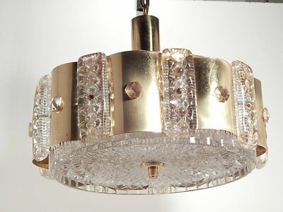 MODERNARIATO RARO LAMPADARIO OTTONE CRISTALLO DESIGNER C. FAGERLUND ORREFORS