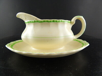 ANTICA SALSIERA SEMI PORCELLANA INGLESE GRINDLEY STAFFORDSHIRE AVORIO E VERDE