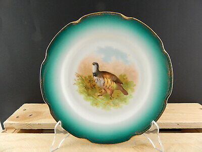 ANTICO FINE 800 PIATTO PORCELLANA AUSTRIA VIENNA VERDE E ORO DIPINTO QUAGLIA
